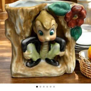 Vintage Sweet Bug Boy Hiding in Tree Planter Vase